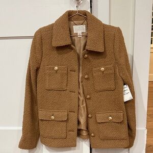 Caslon Caramel Bouclé Pea Coat with Gold Buttons